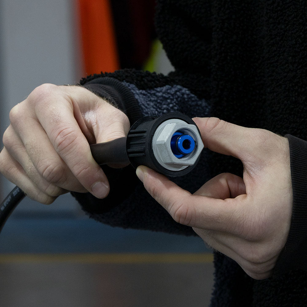 Aquatouch Gerni / Stihl adaptor in use on a pressure washer connection