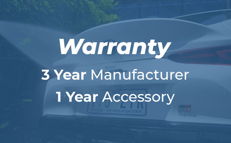 Blue background with he word warranty and showing the years