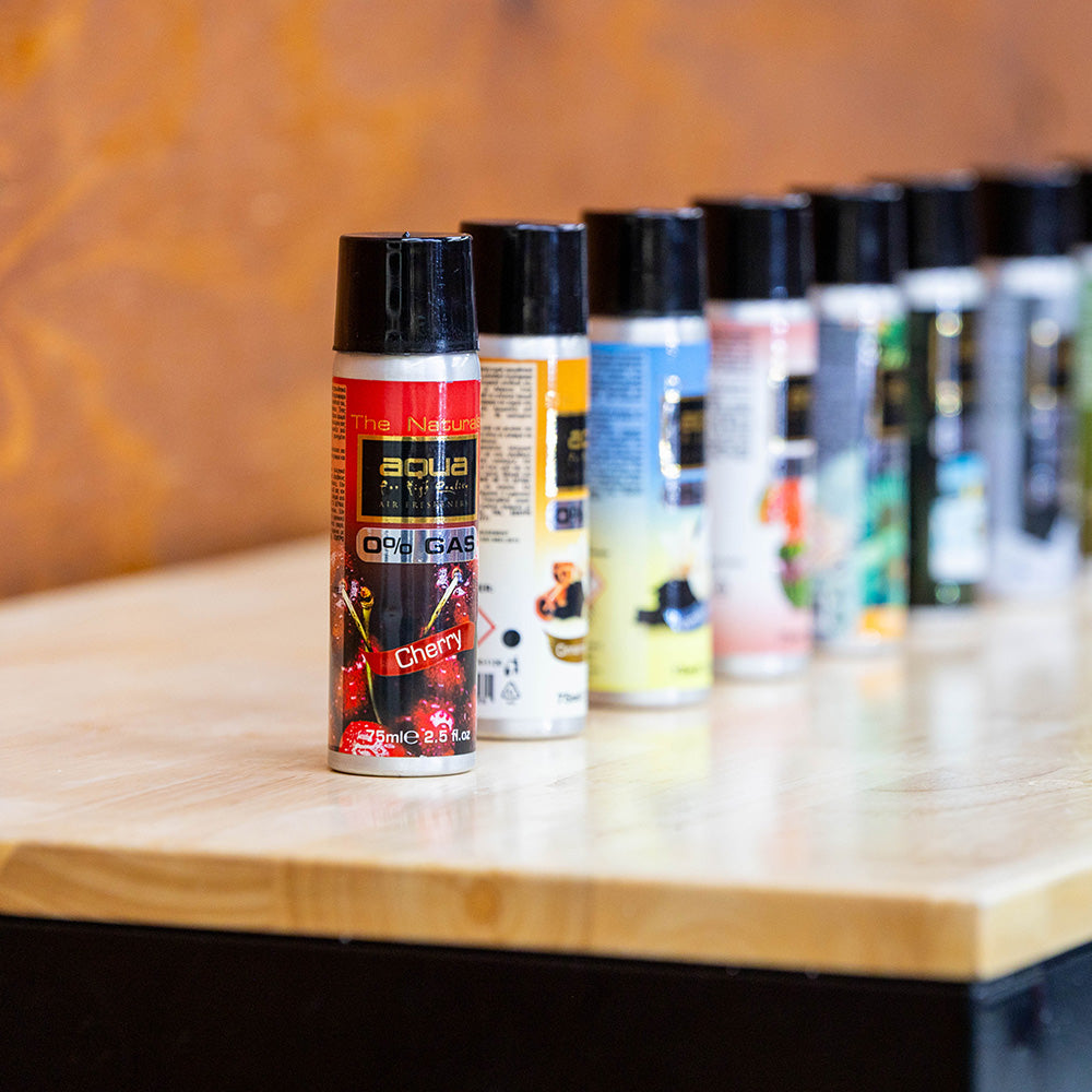 Aqua Aroma New Car Drop Spray Product Shot Line Up shot Cherry