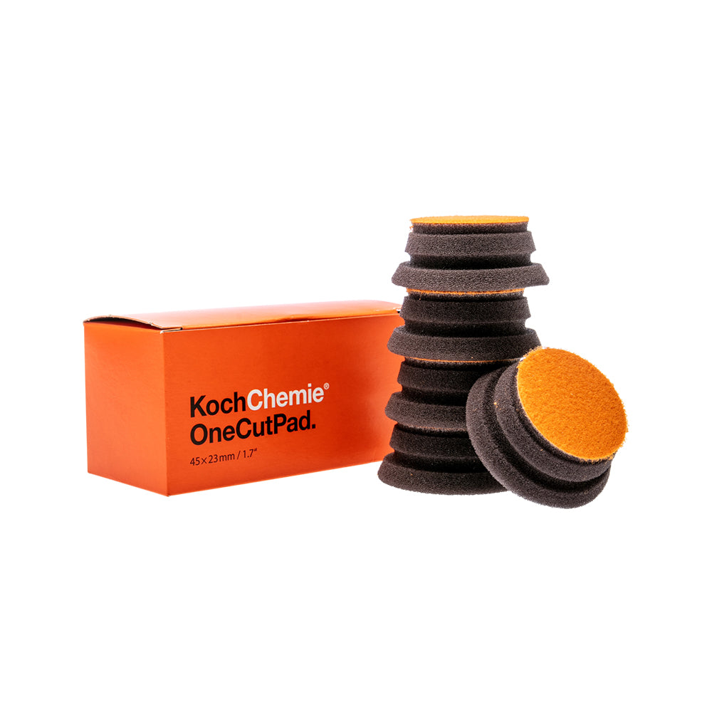 Koch Chemie - One Cut Foam 1.7" pad stack with orange box.