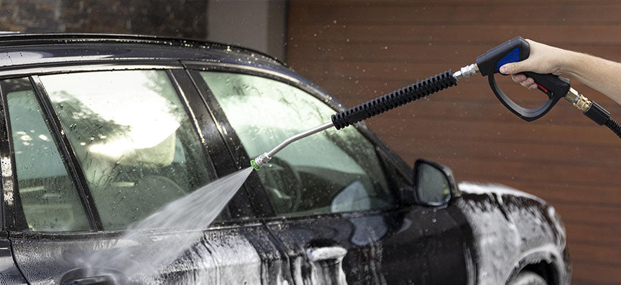 MTM Hydro Gun and Lance Spraying a black car