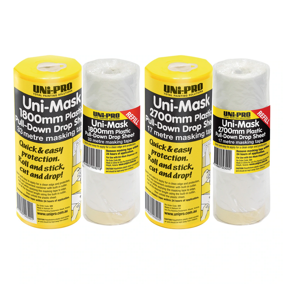 UNI-PRO Uni-Mask 1800 mm and 2700 mm dispenser and refill range