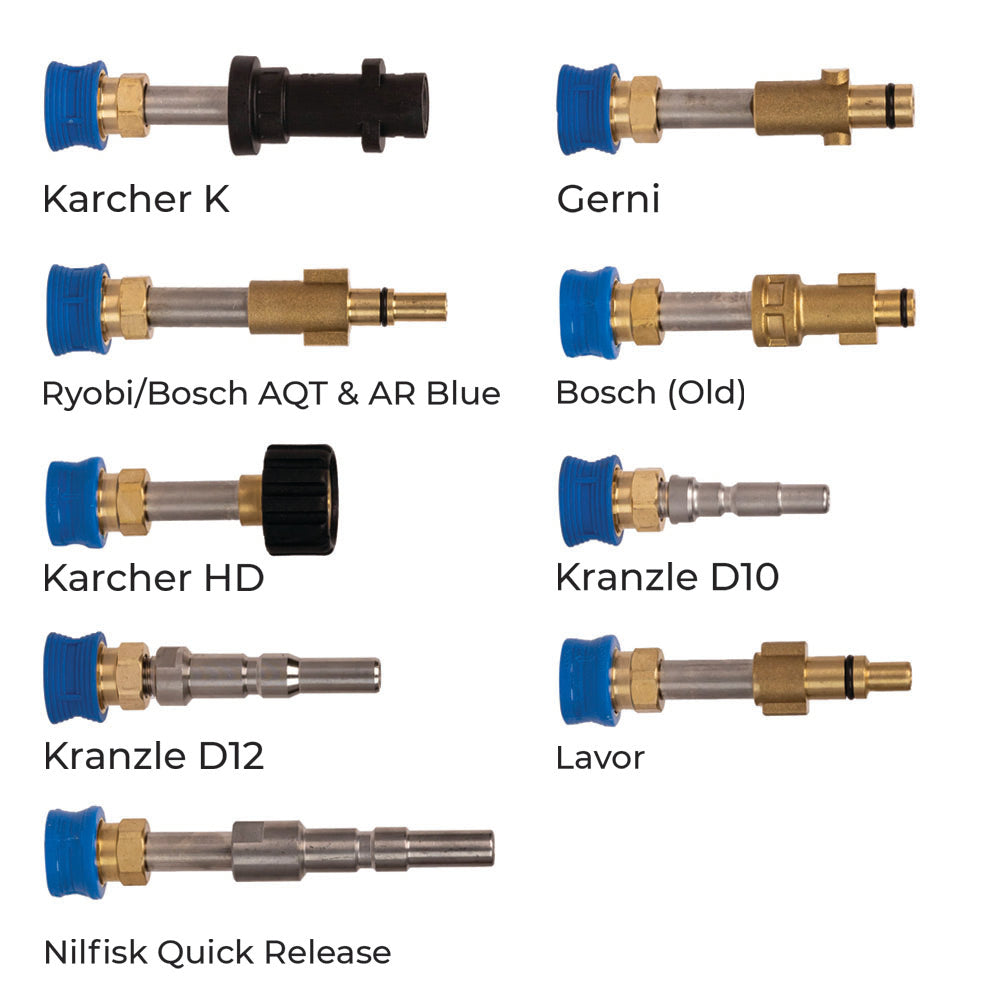 4" Quick Connect Attachments available to choose from to connect the foam cannon to your pressure washer