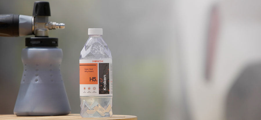 MIRCH Kraken next to MTM foam cannon on a stool