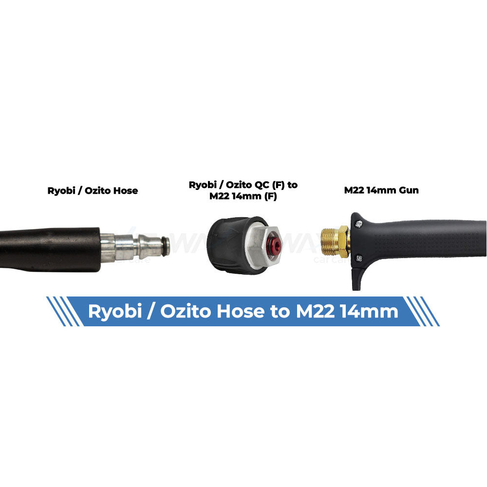 Aquatouch Pressure Washer Adaptors | Ryobi / Ozito (F) to M22 14mm (F)