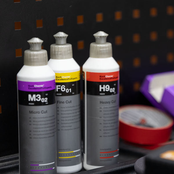 Koch Chemie Heavy Cut H9.02, Fine Cut F6.01 and Micro Cut M3.02 compounds