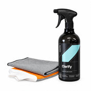 CARPRO Glass Cleaning Kit contents: Clarify glass cleaner, GlassMitt and GlassFiber Towel