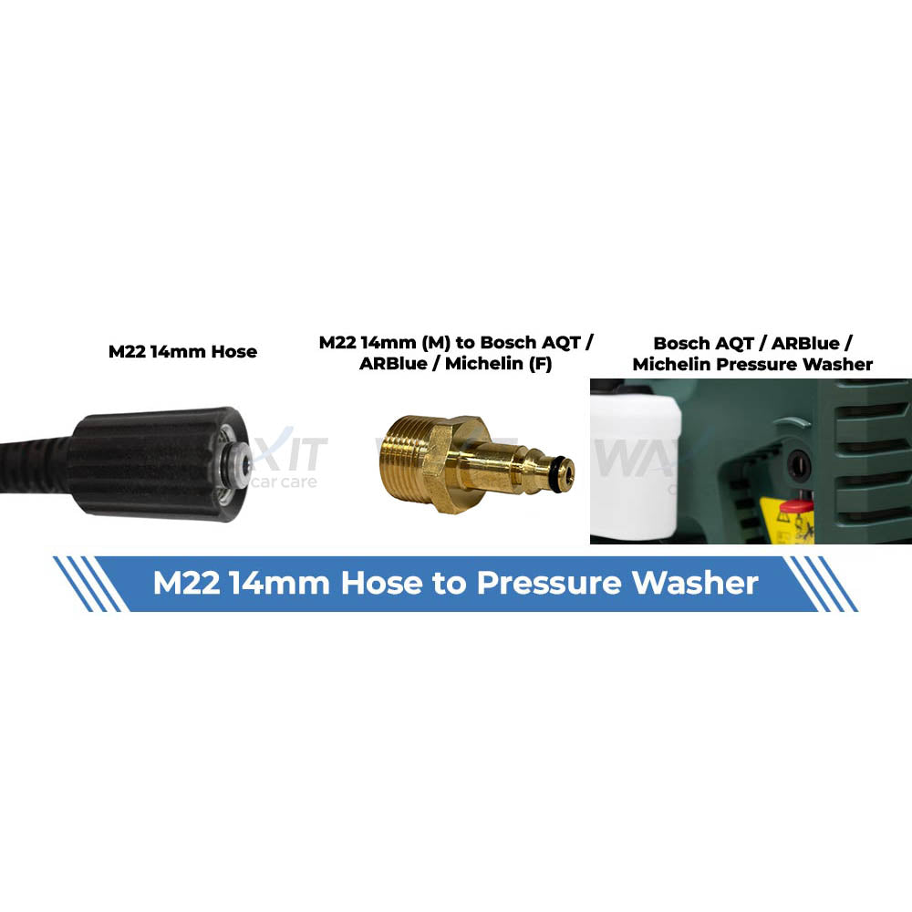 Aquatouch Pressure Washer Adaptors | Bosch AQT (M) to M22 14mm (F)