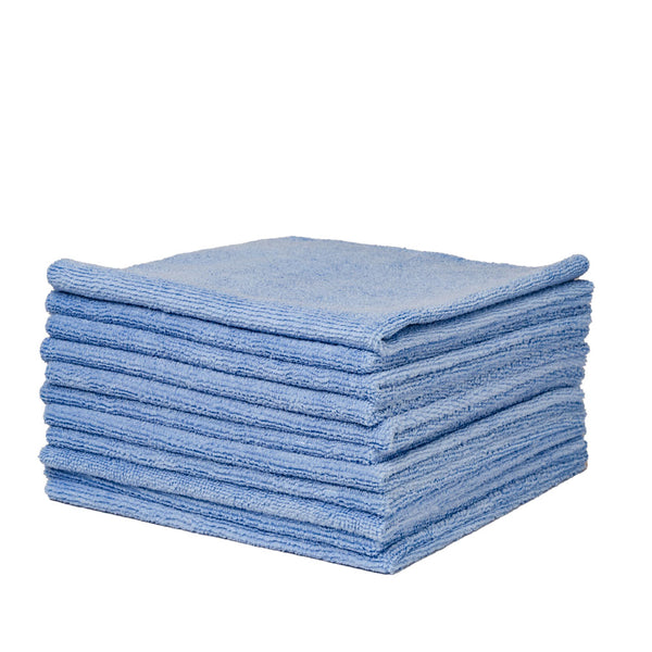 Stack of blue General microfiber cloths on a white background