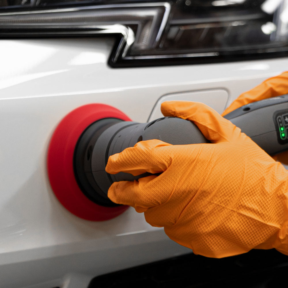 ShineMate EB213 mini rotary polishing a car panel, mobile view