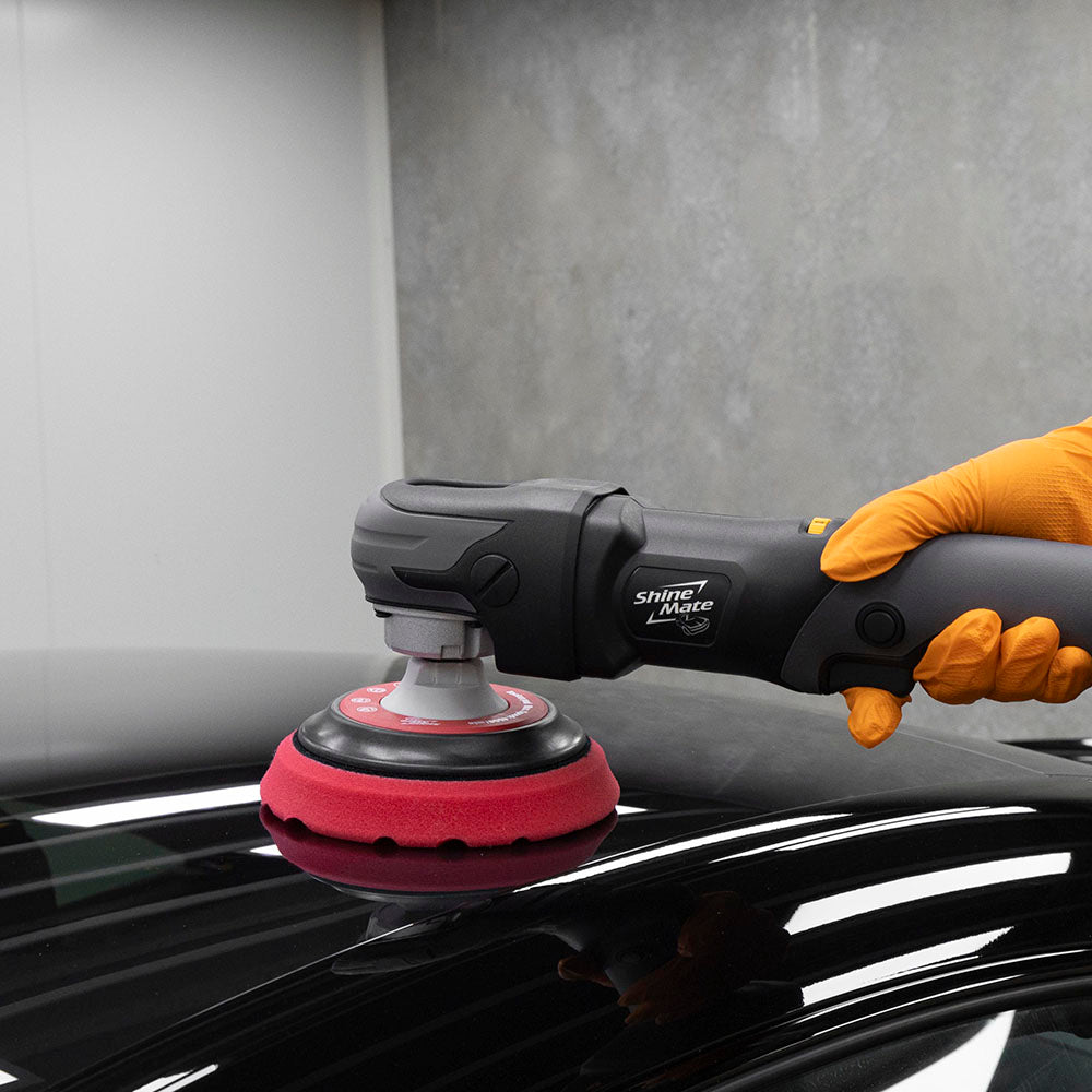 ShineMate EB251-5 cordless rotary polisher in use on a car