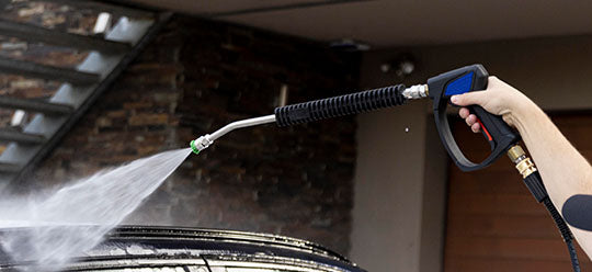 Annovi Reverberi gun and lance upgrade kit being used to wash a car