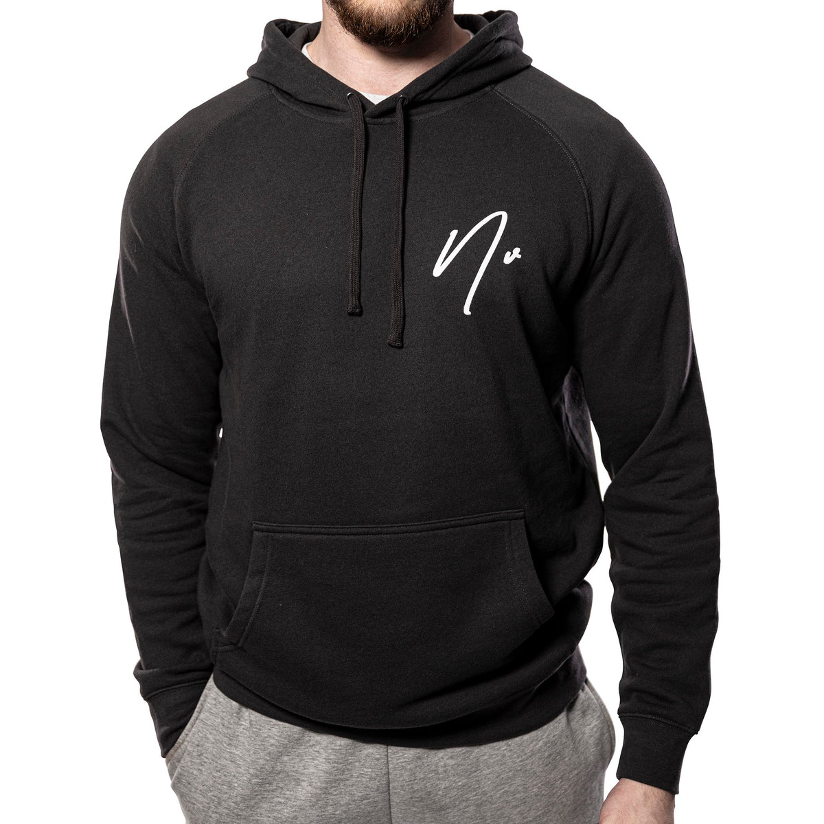Nv CLASSIC pullover hoodie in charcoal with Nv logo